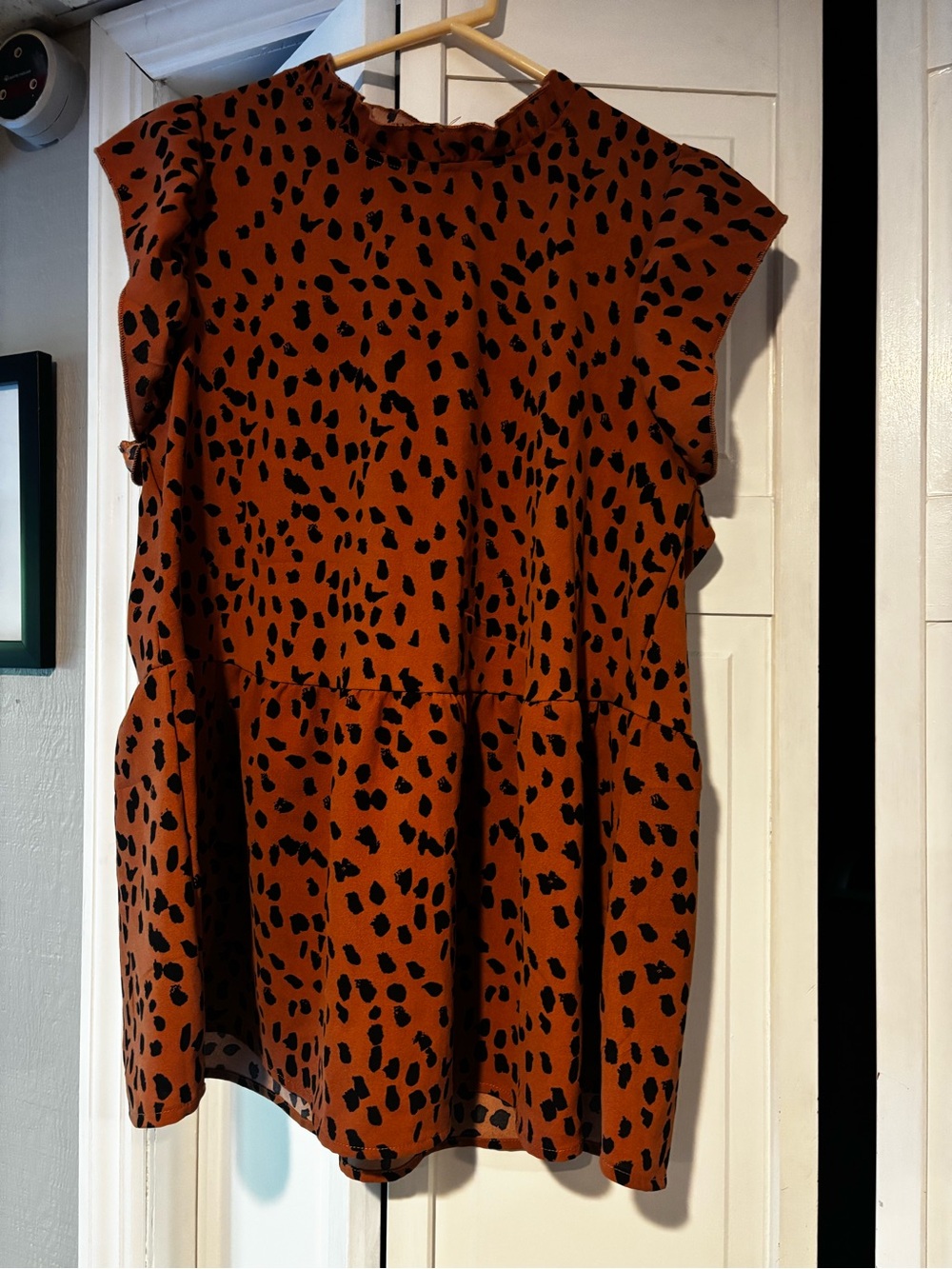 Rust Animal Print Cap Sleeve Blouse
